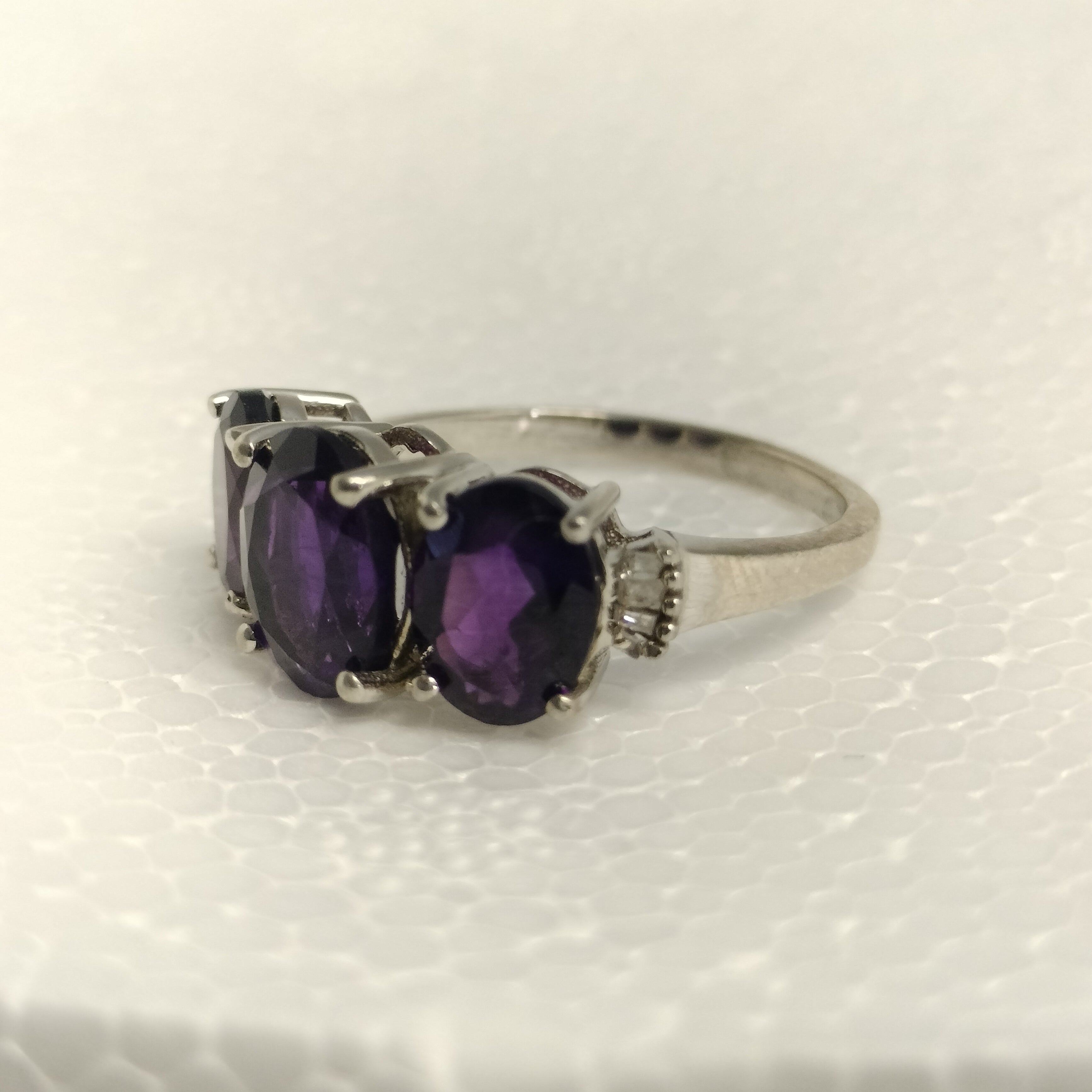 Sterling Silver Amethyst and Diamond Ring