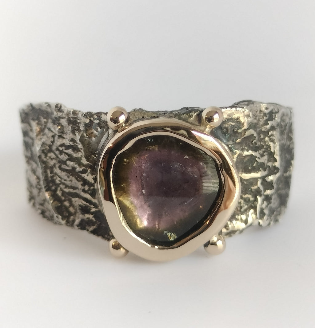Sterling Silver and 18k Gold Watermelon Tourmaline Ring