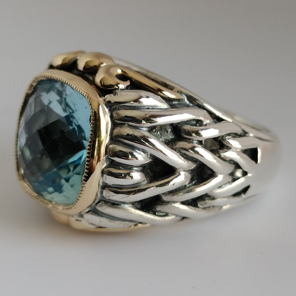 Sterling Silver 18k Gold Blue Topaz Ring