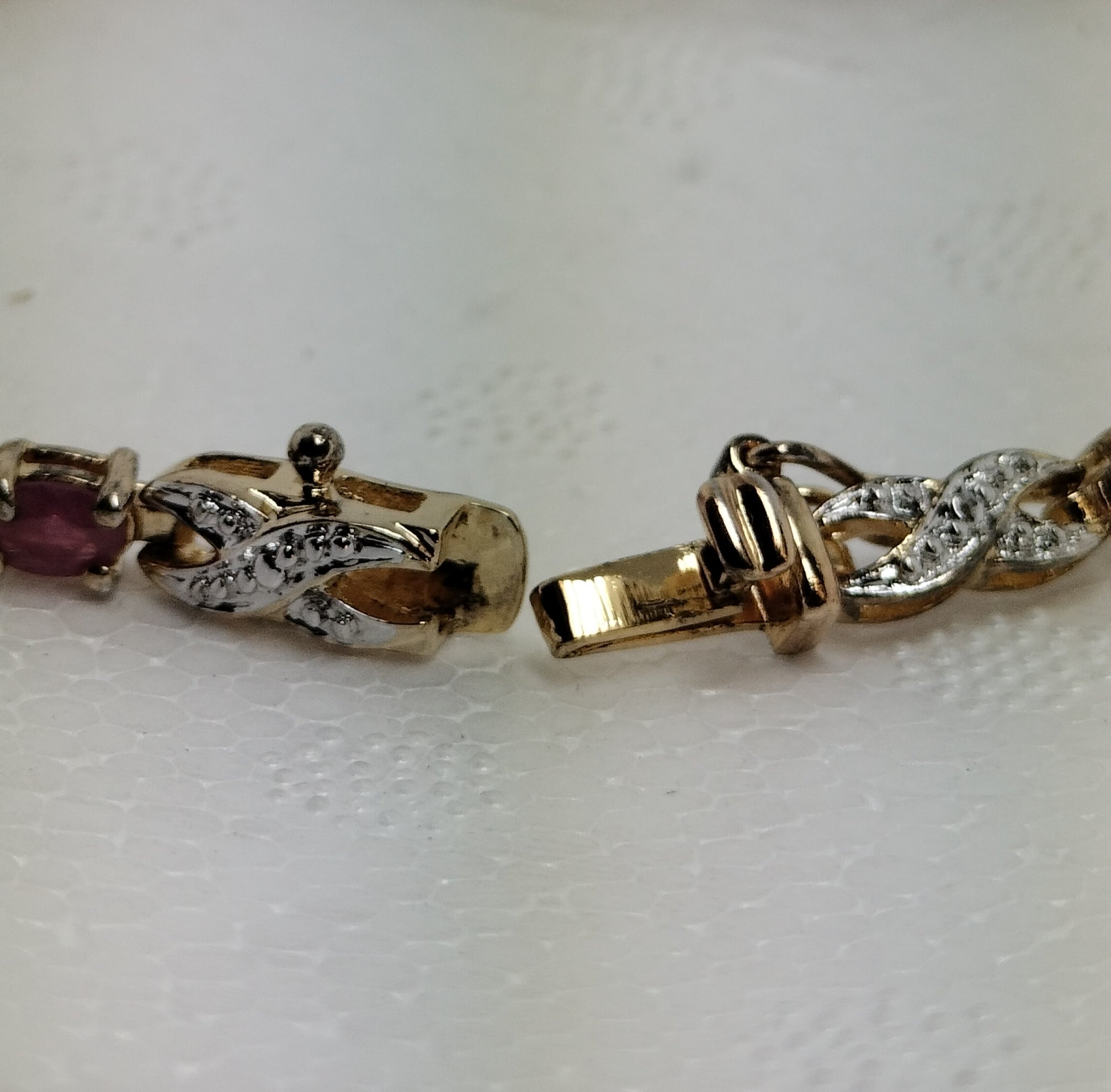 Sterling Silver Gold Plated Ruby and Diamond Tennis Bracelet