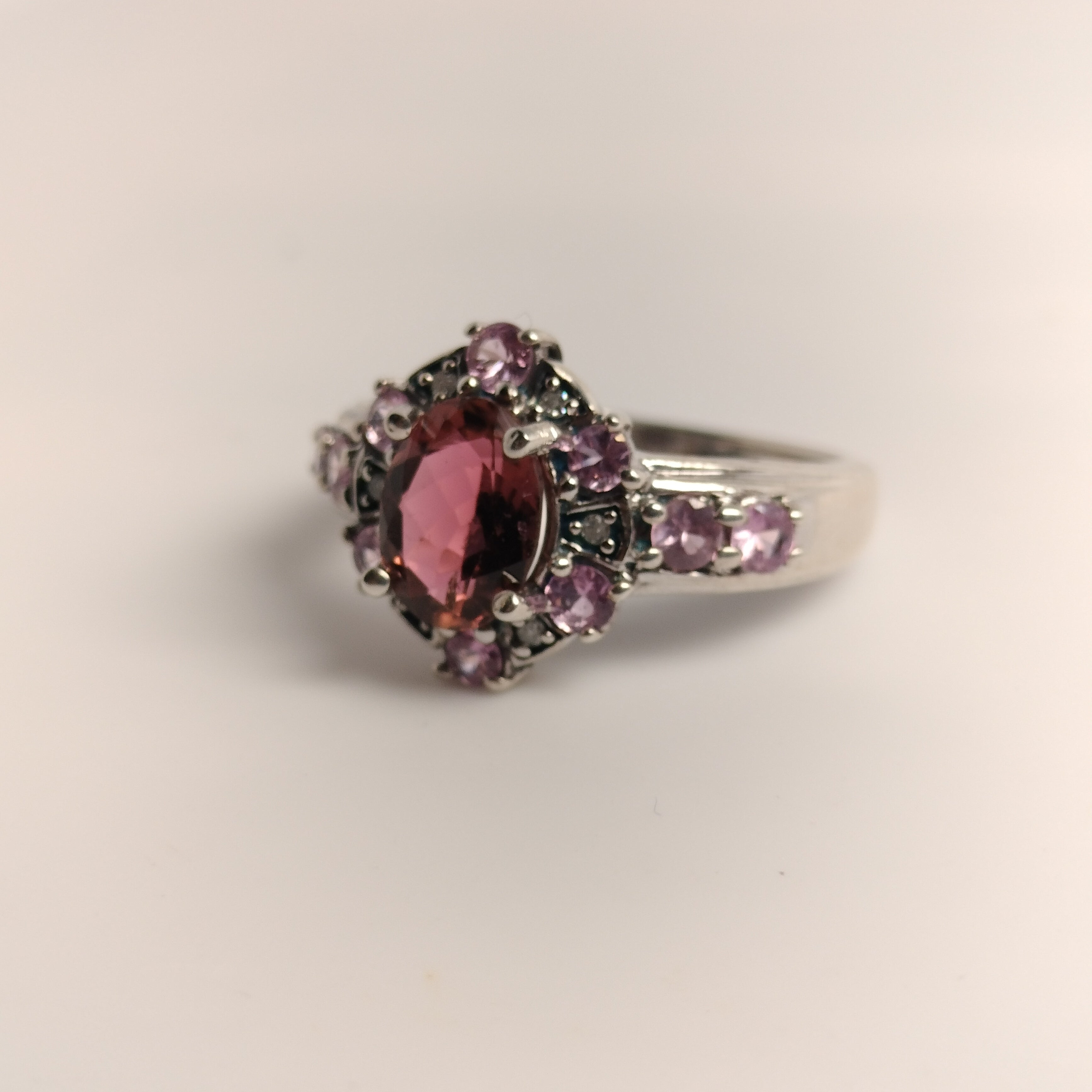 Sterling Silver Tourmaline, Pink Sapphire and Diamond Ring