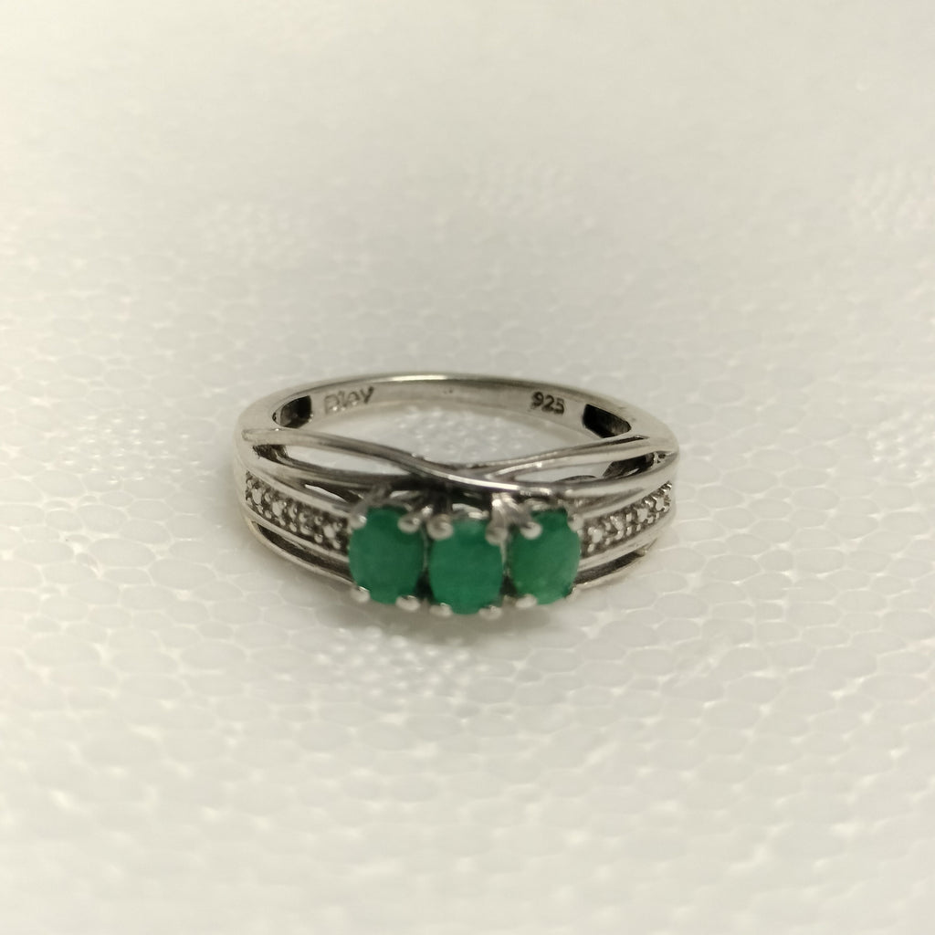 Sterling Silver Emerald and Diamond Ring