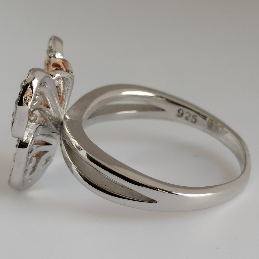 Sterling Silver Rose Plated Cubic Zirconia Butterfly Ring