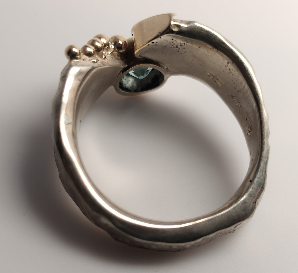 Sterling Silver and 14k Gold Blue Zircon Ring
