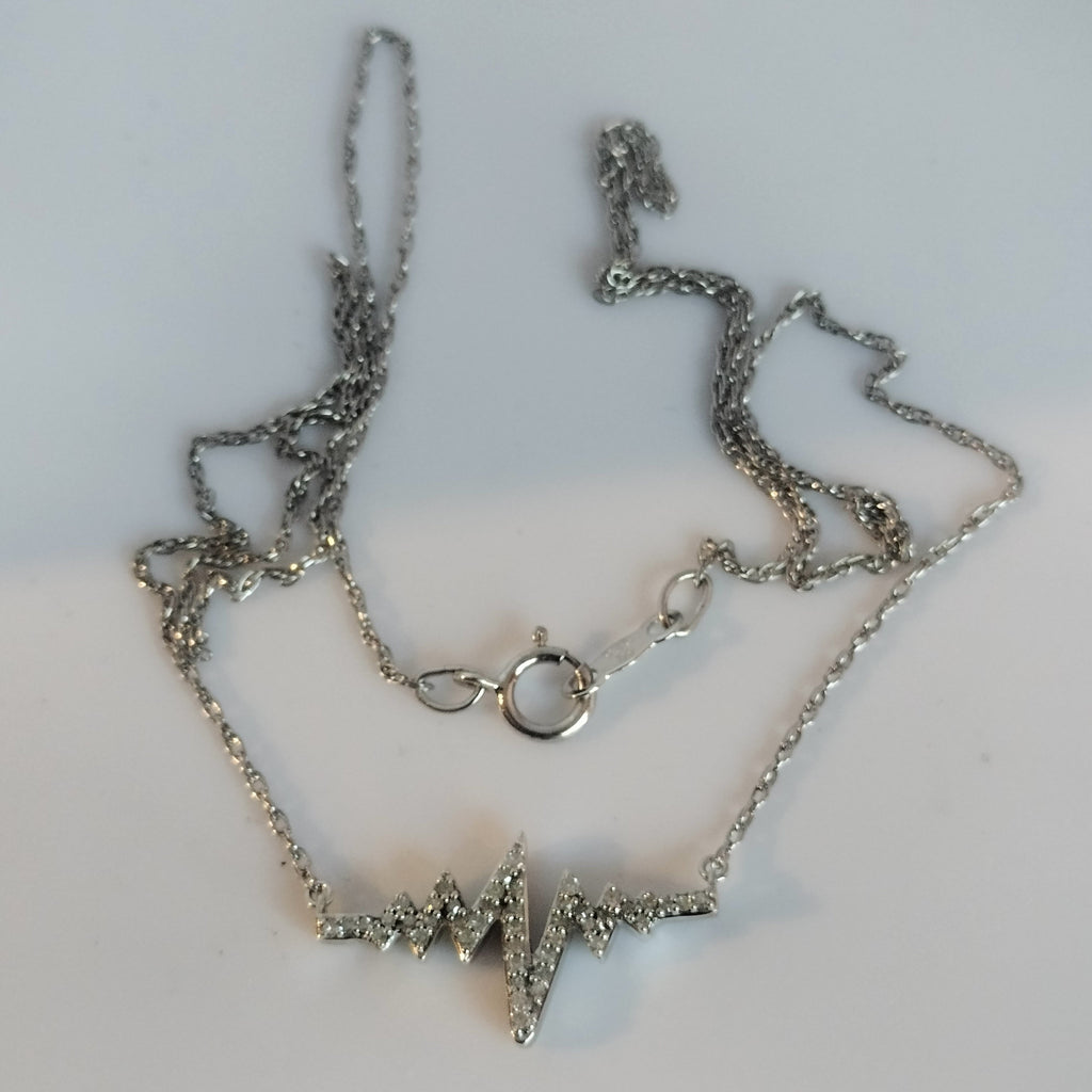 Sterling Silver Diamond Heartbeat Pendant and Chain