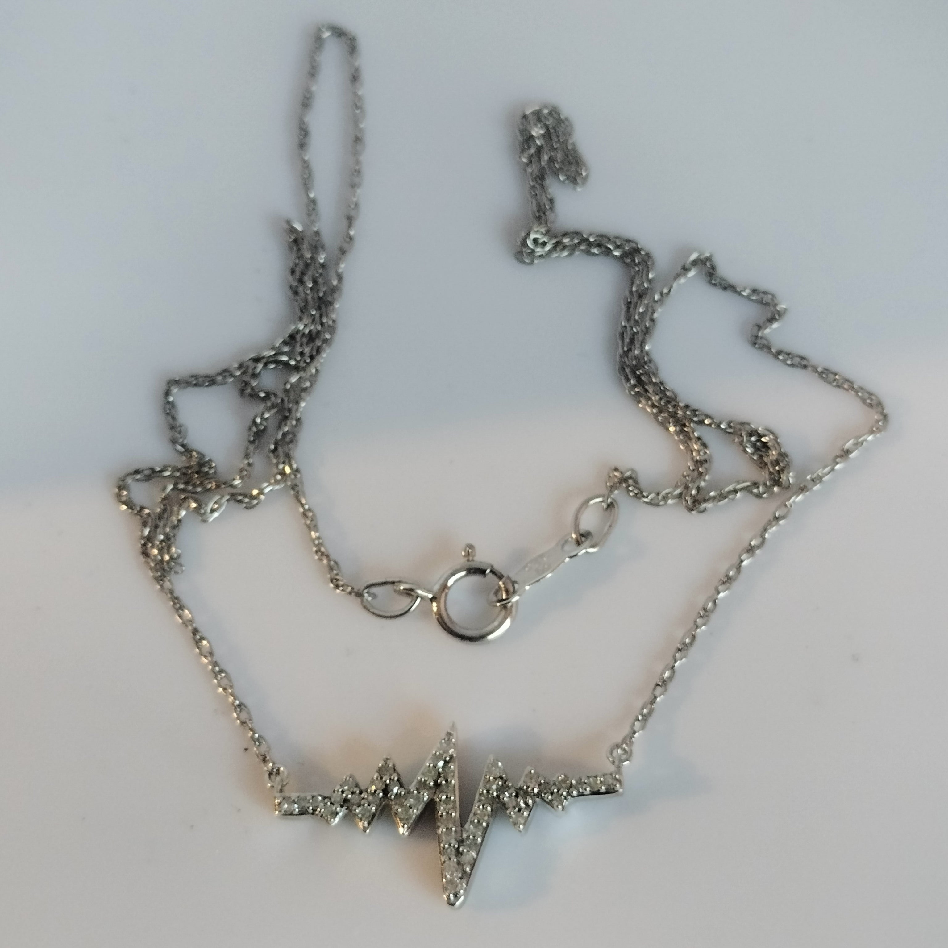 Sterling Silver Diamond Heartbeat Pendant and Chain