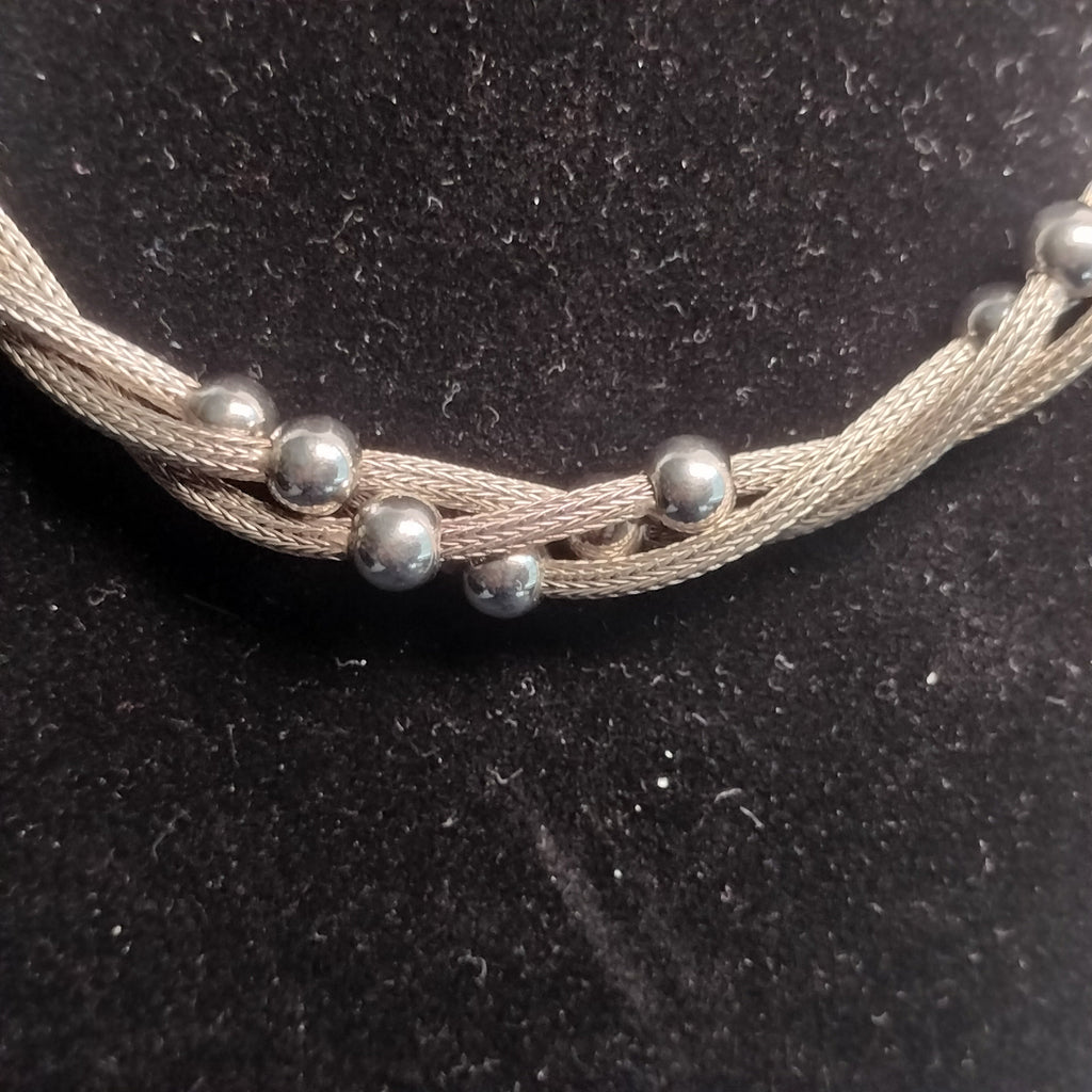 Sterling Silver Mesh and Bead Necklace