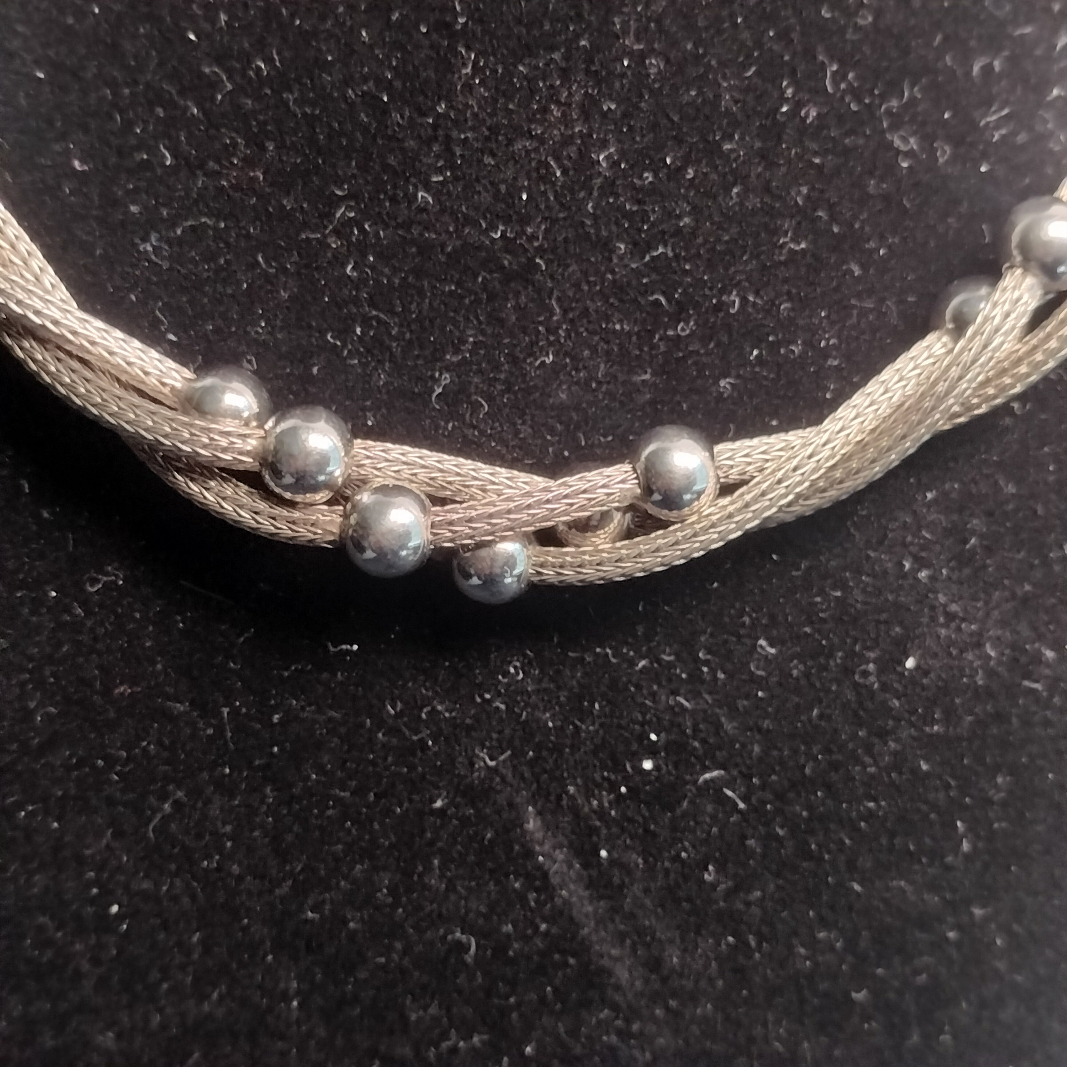Sterling Silver Mesh and Bead Necklace