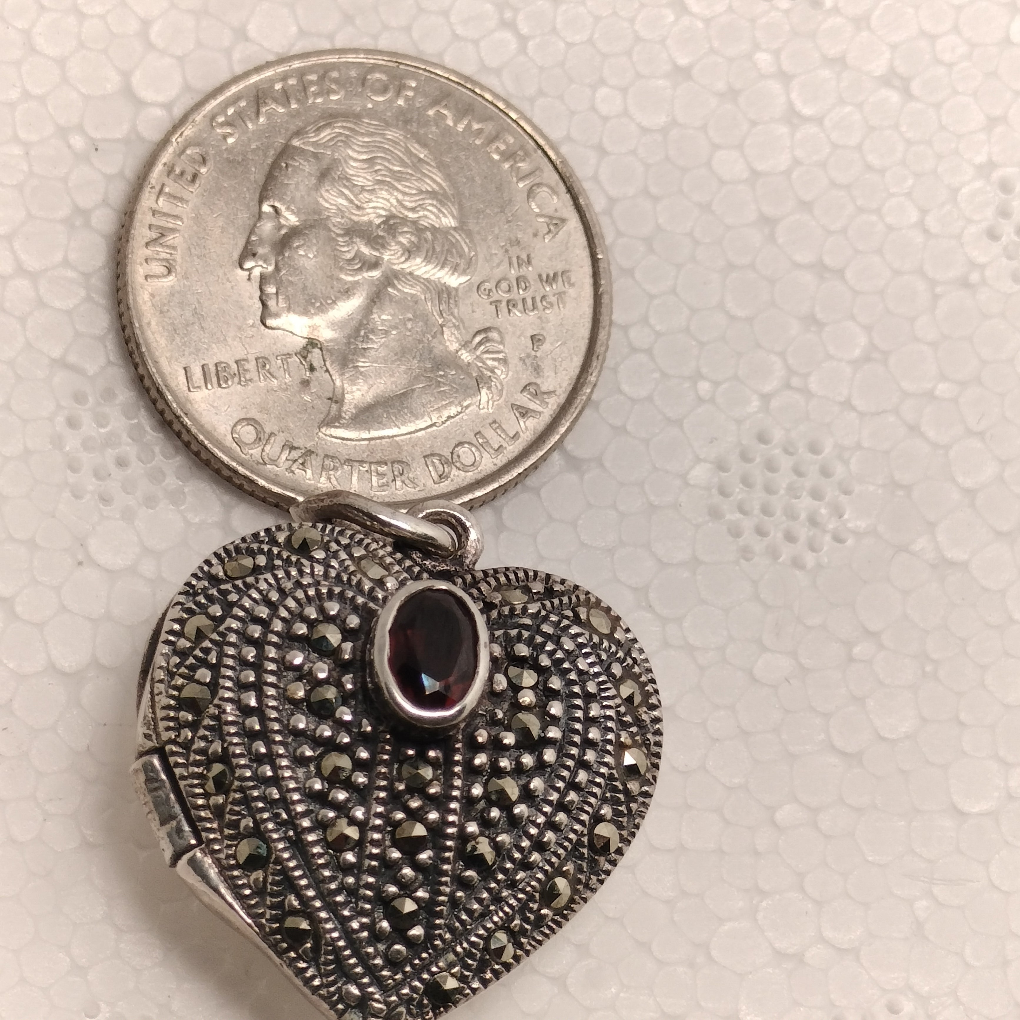 Sterling Silver Marcasite and Garnet Locket