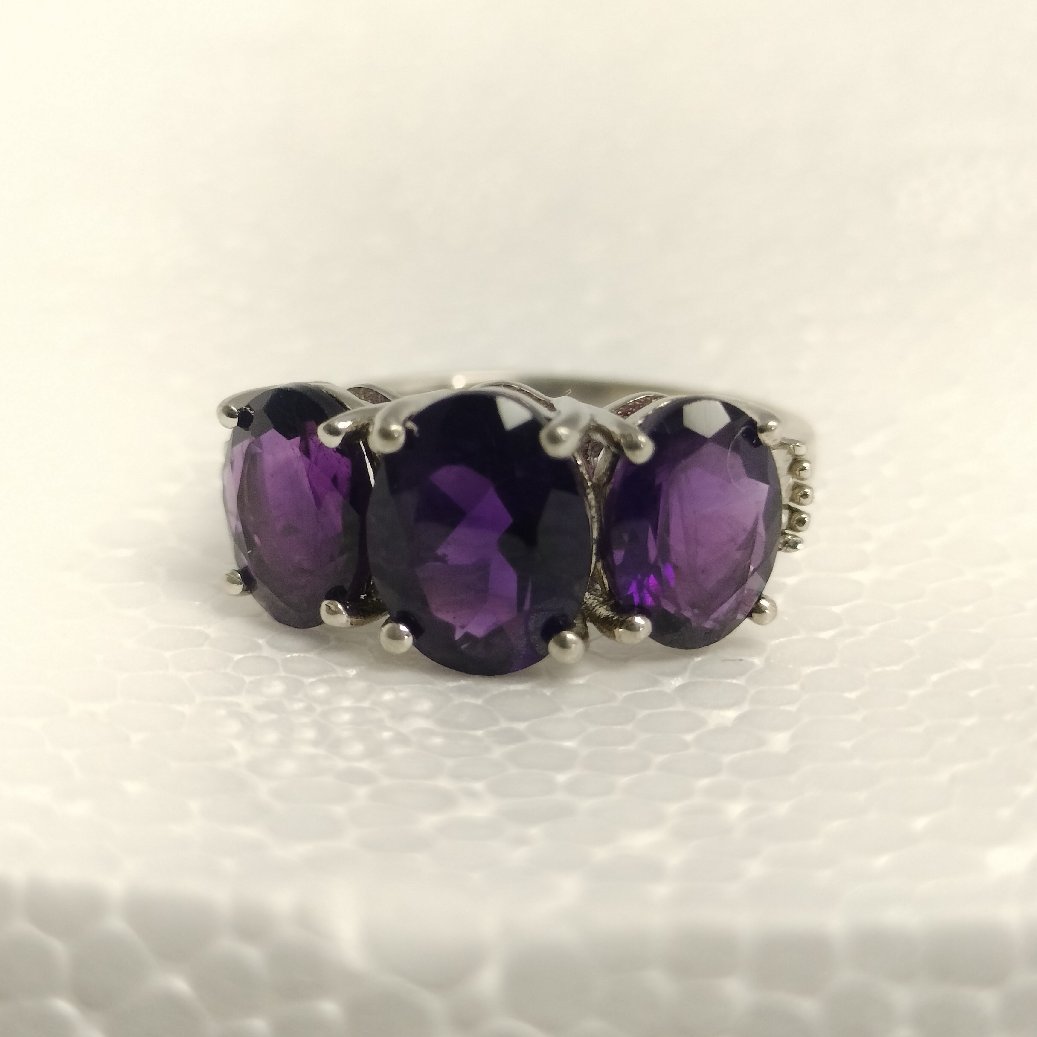 Sterling Silver Amethyst and Diamond Ring