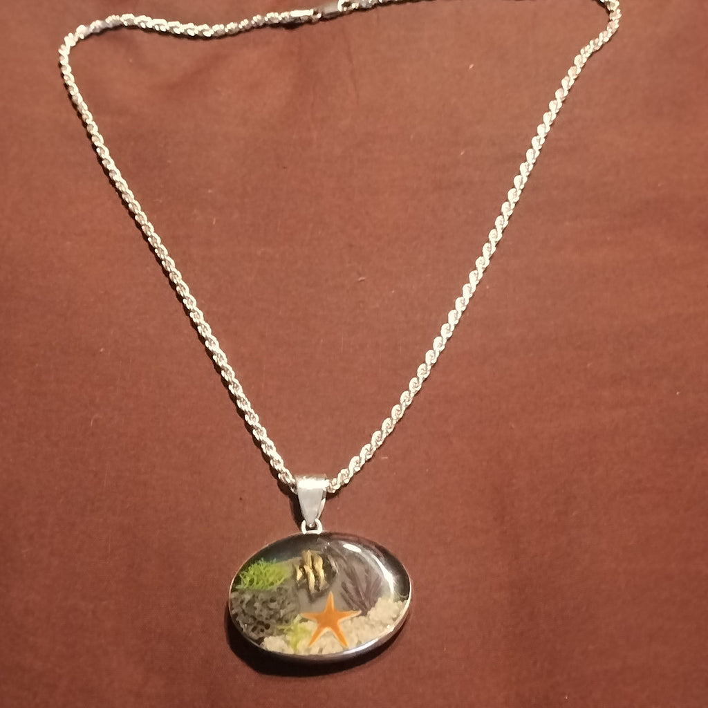 Sterling Silver Resin and Sealife Pendant and Chain