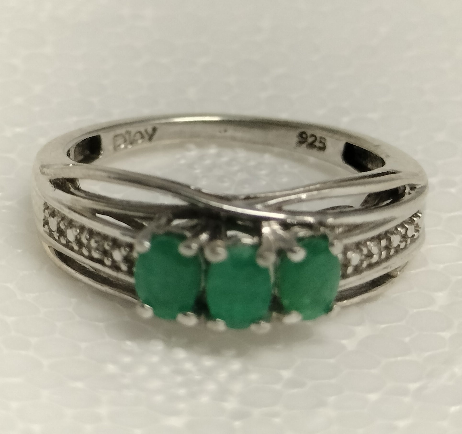 Sterling Silver Emerald and Diamond Ring