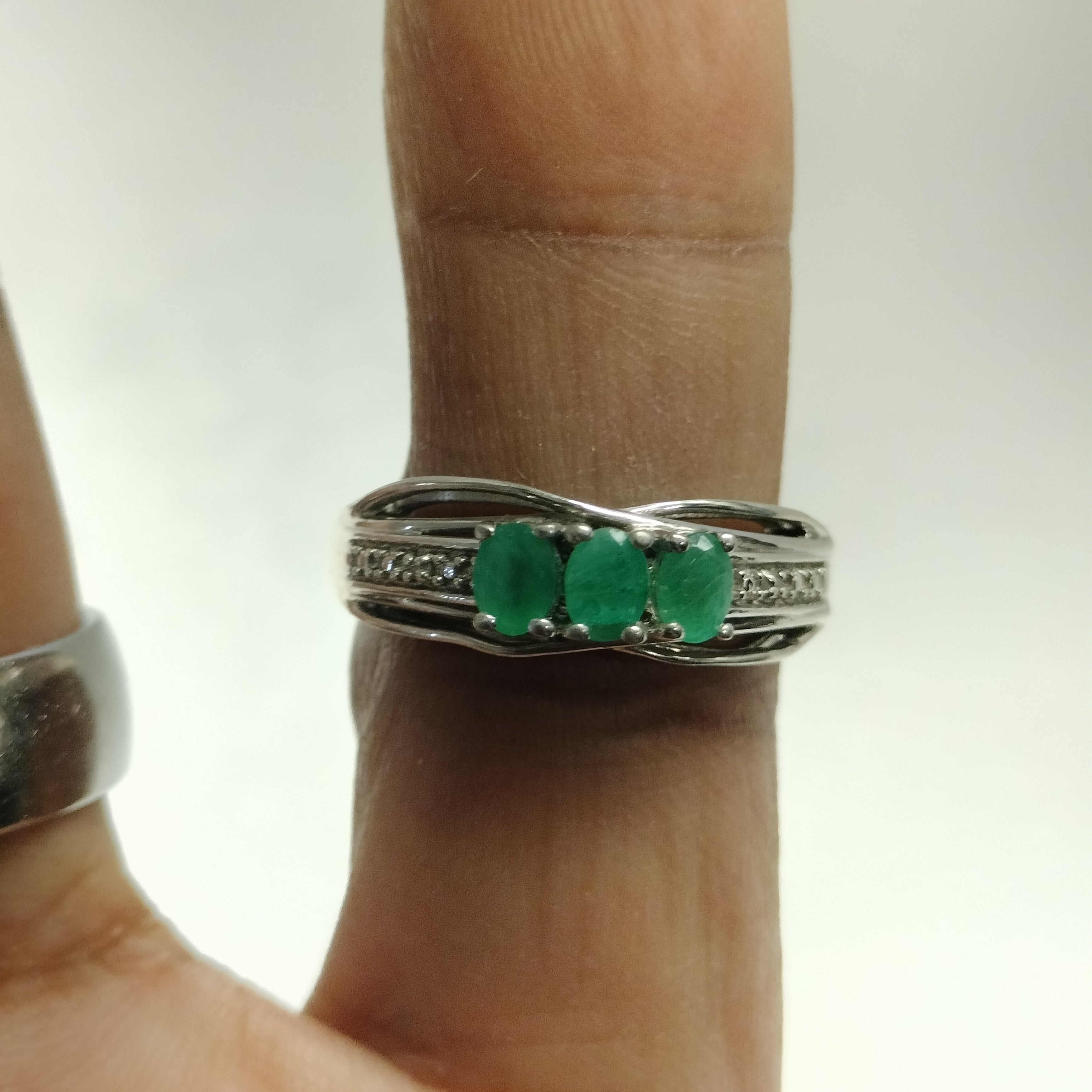 Sterling Silver Emerald and Diamond Ring