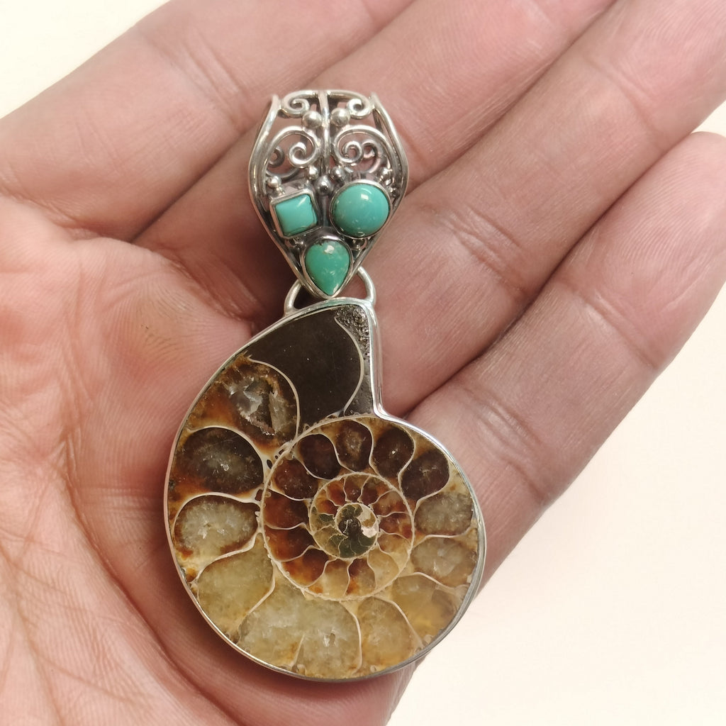 Sterling Silver Ammolite and Turquoise Pendant