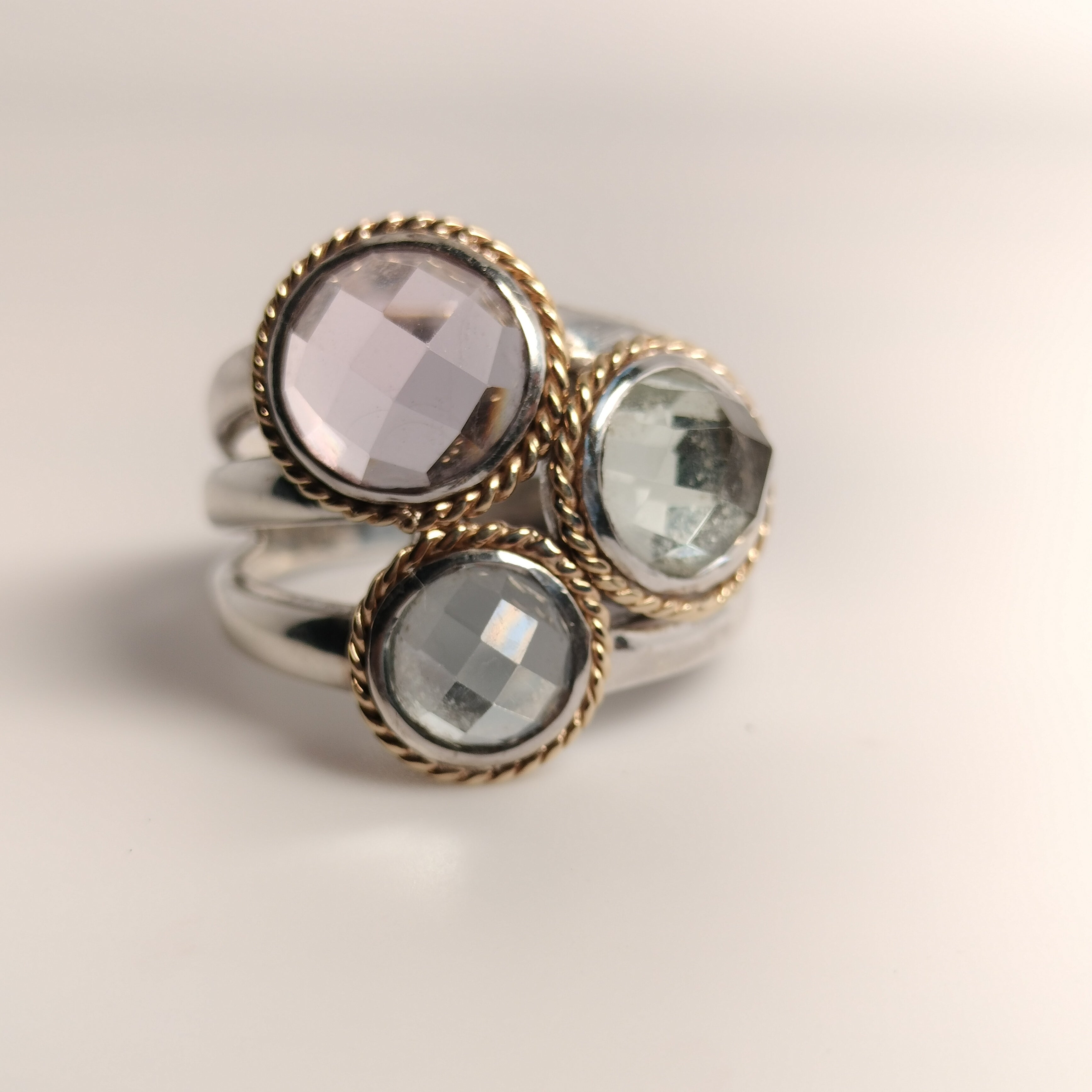 Sterling Silver 14k Gold Amethyst and Aquamarine Ring