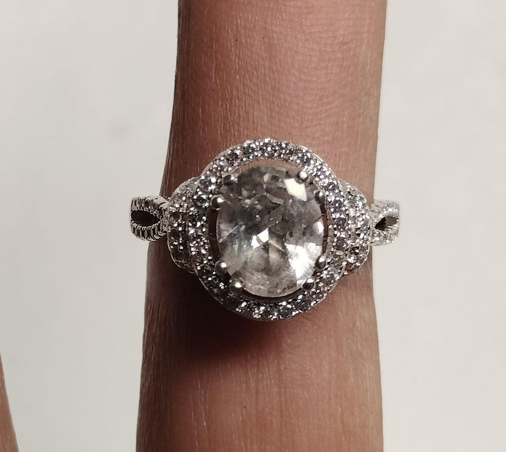 Sterling Silver White Topaz And Cubic Zirconia Ring