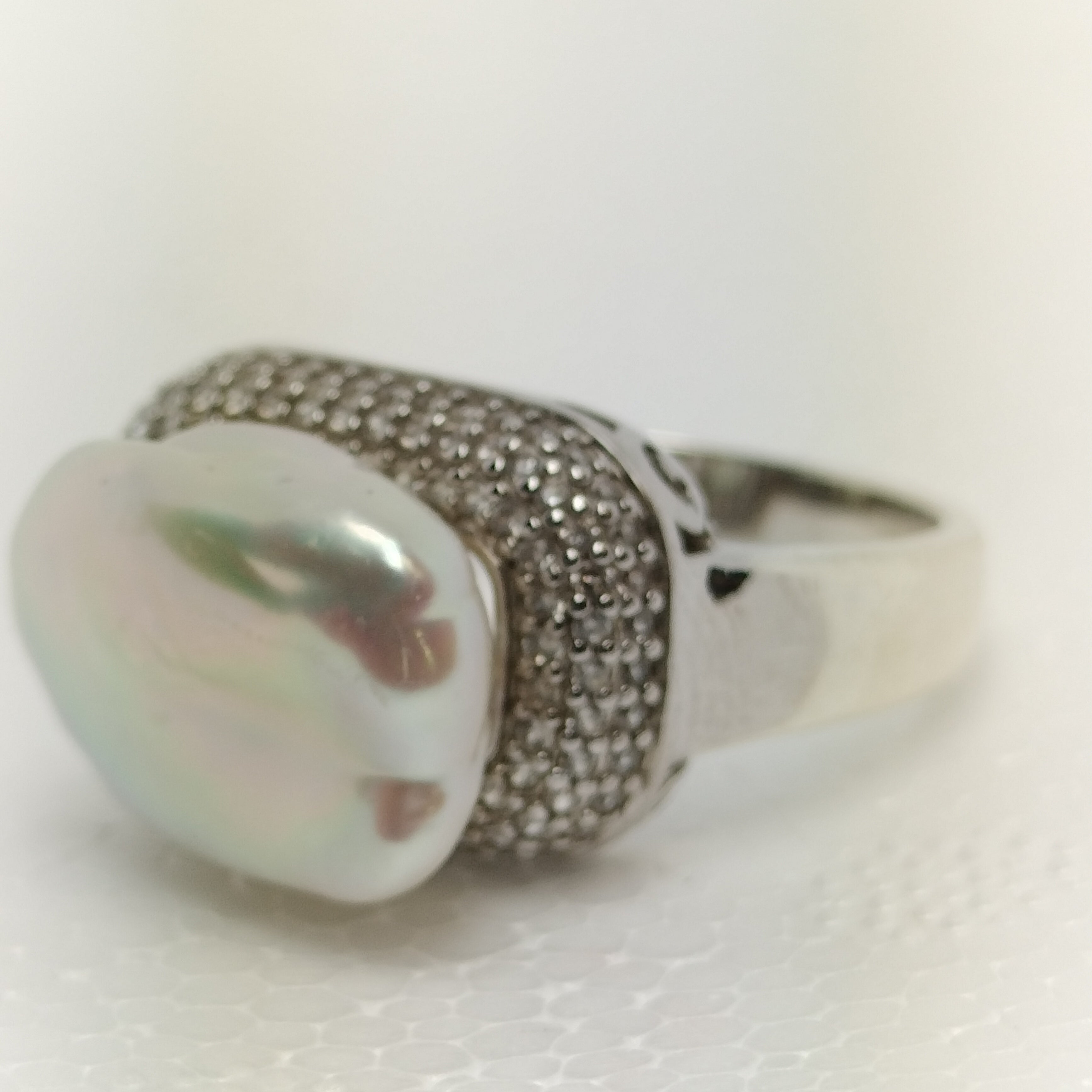 Sterling Silver Baroque Pearl and Cubic Zirconia Ring Ring