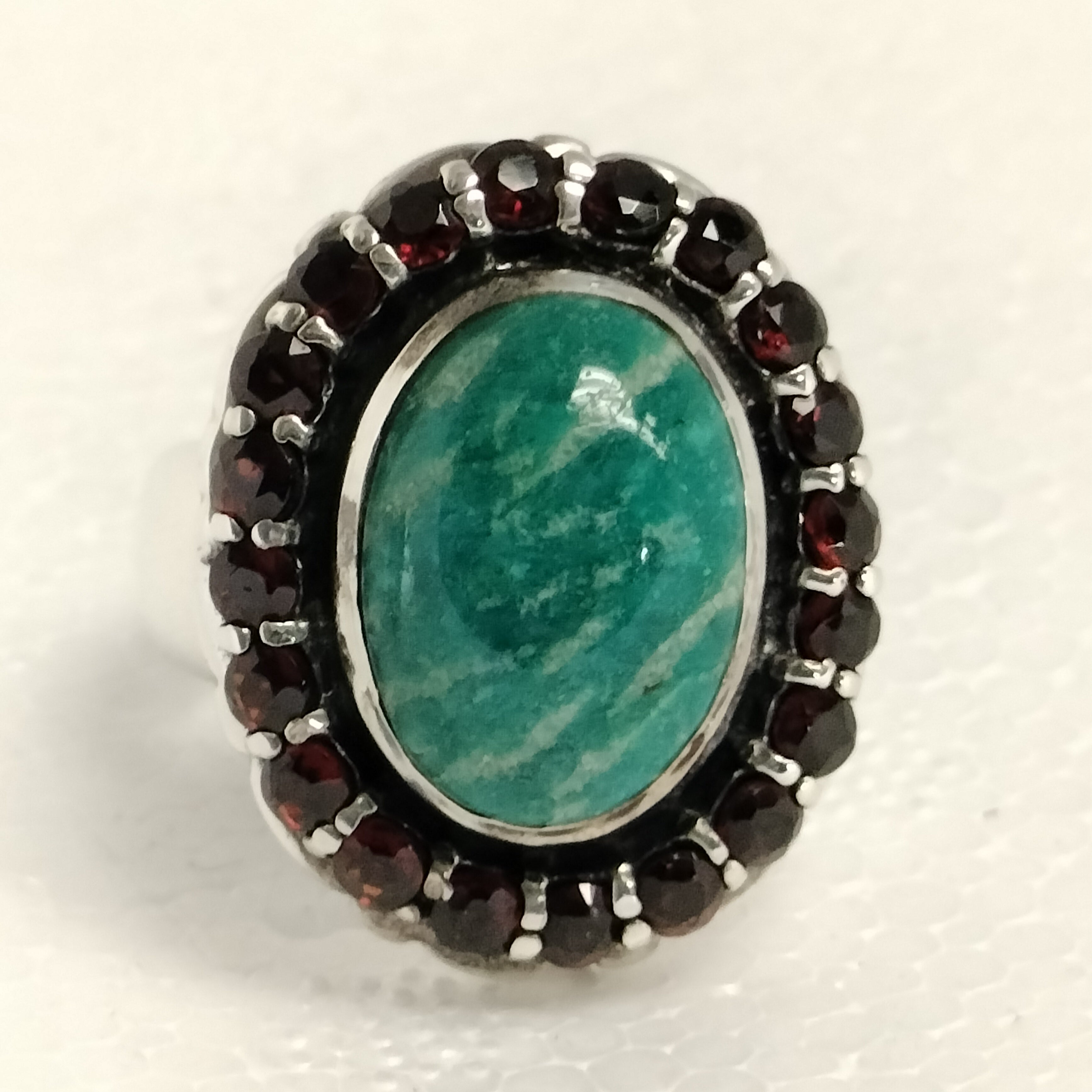 Sterling Silver Amazonite and Garnet Ring