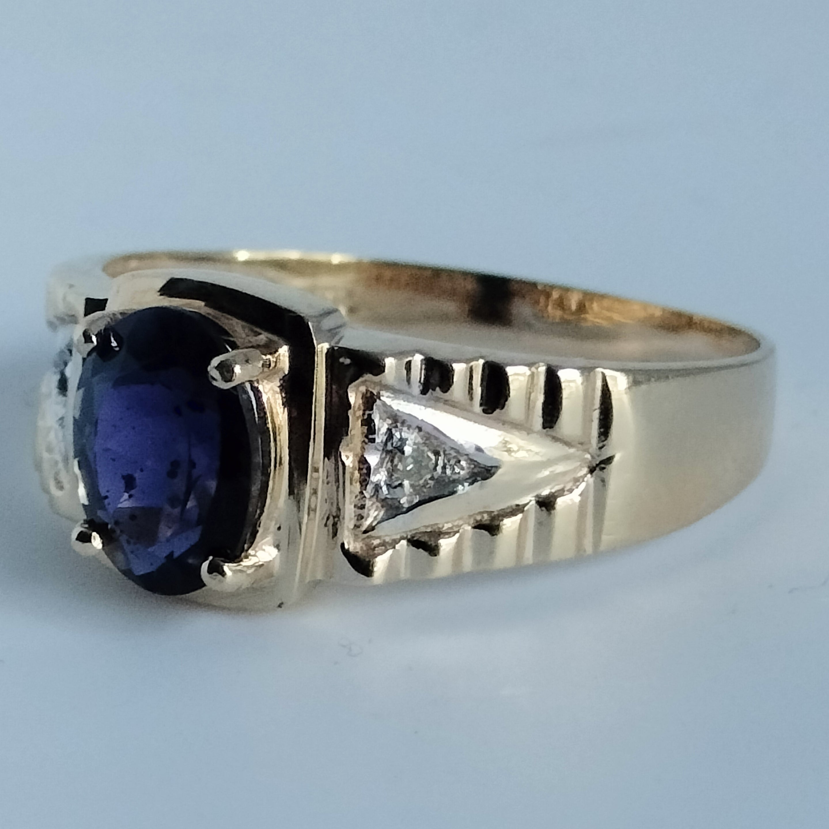 10k Gold Iolite Diamond Ring