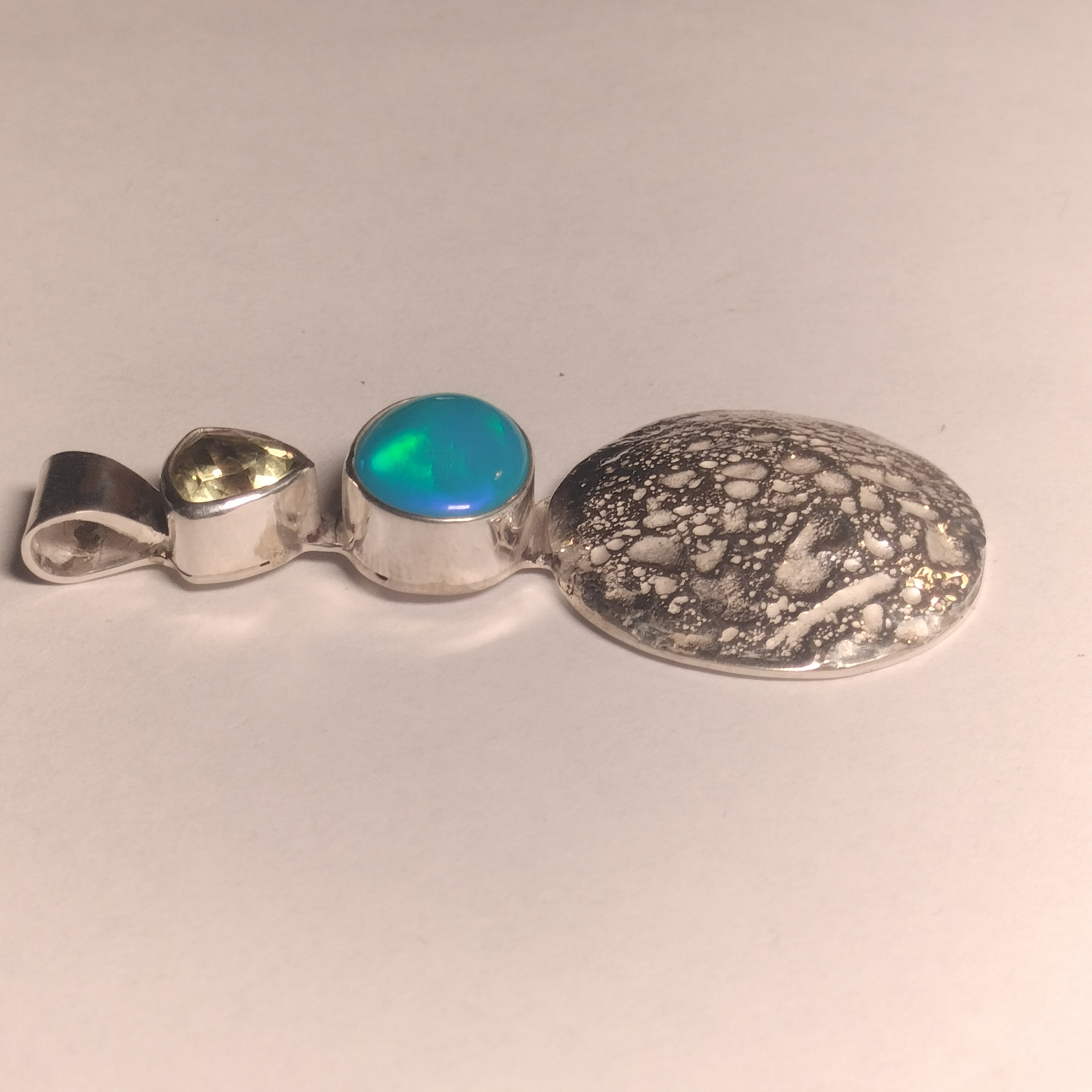Sterling Silver Opal and Lemon Quartz Pendant