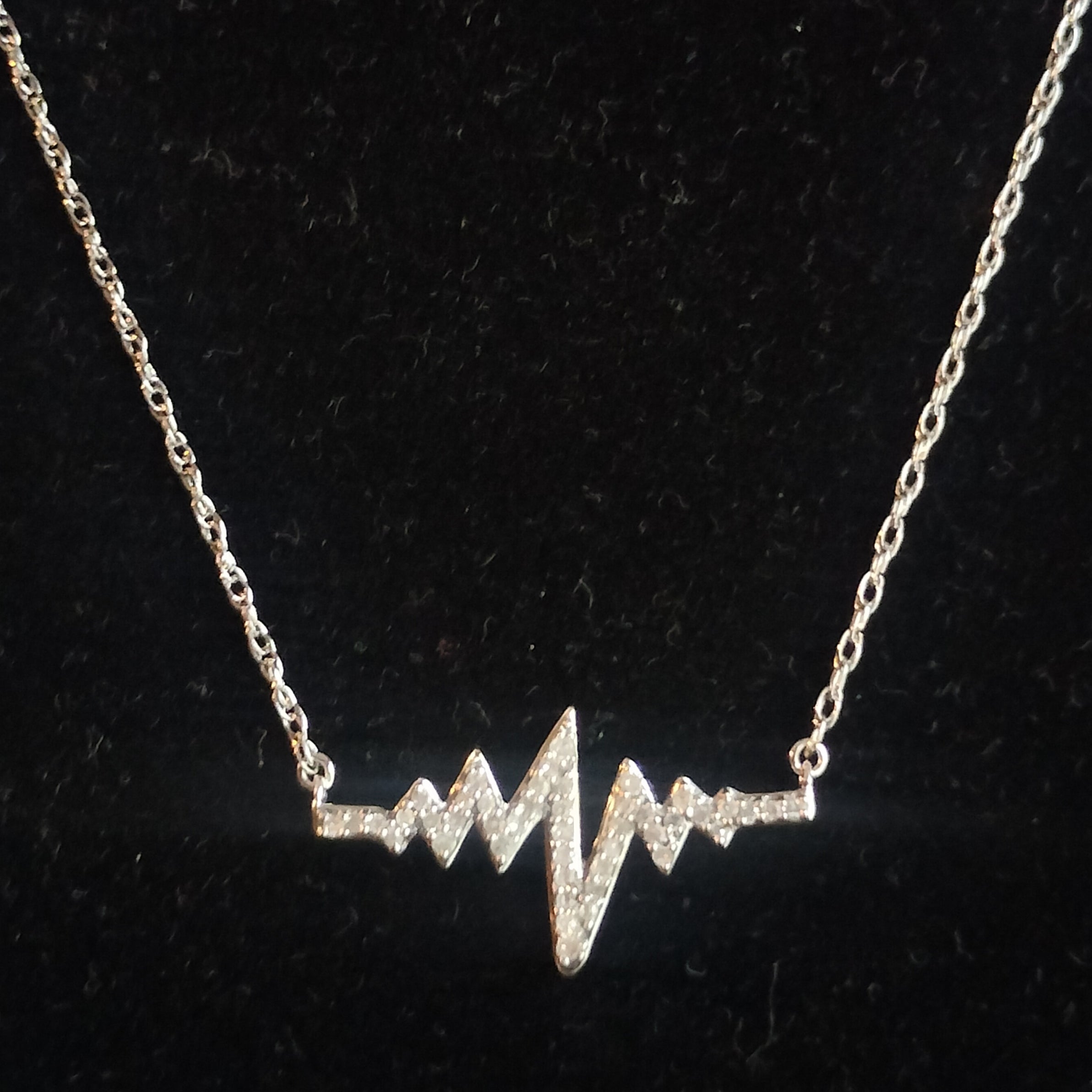 Sterling Silver Diamond Heartbeat Pendant and Chain