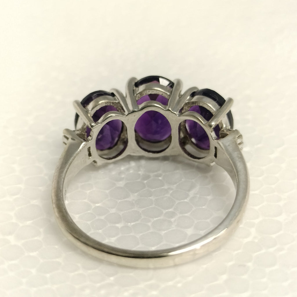 Sterling Silver Amethyst and Diamond Ring