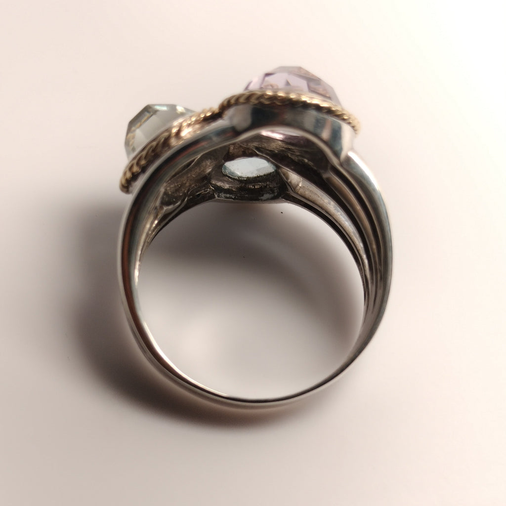 Sterling Silver 14k Gold Amethyst and Aquamarine Ring