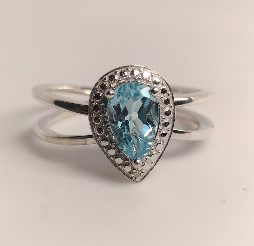 Sterling Silver Blue Topaz and Diamond Ring