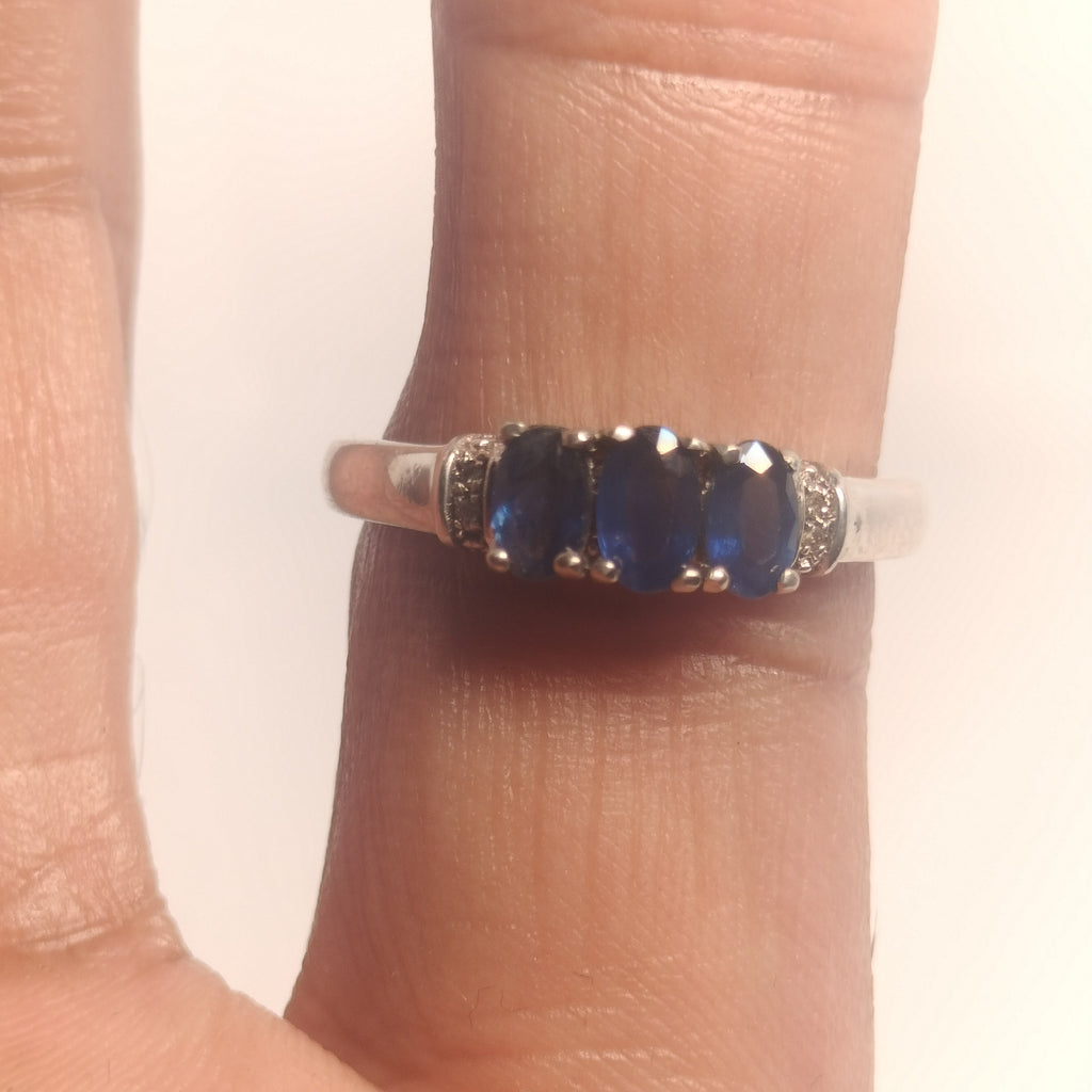 Sterling Silver Sapphire Diamond Ring