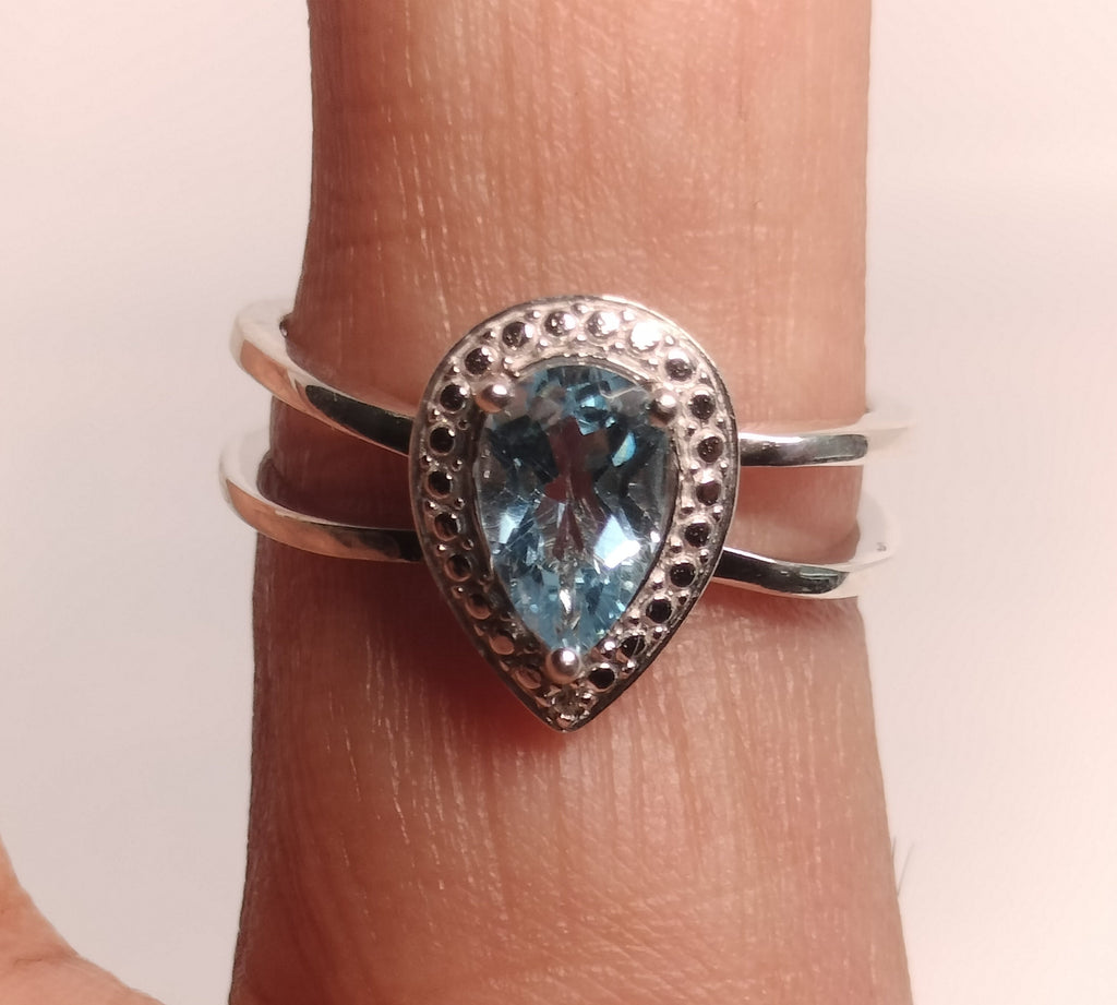Sterling Silver Blue Topaz and Diamond Ring