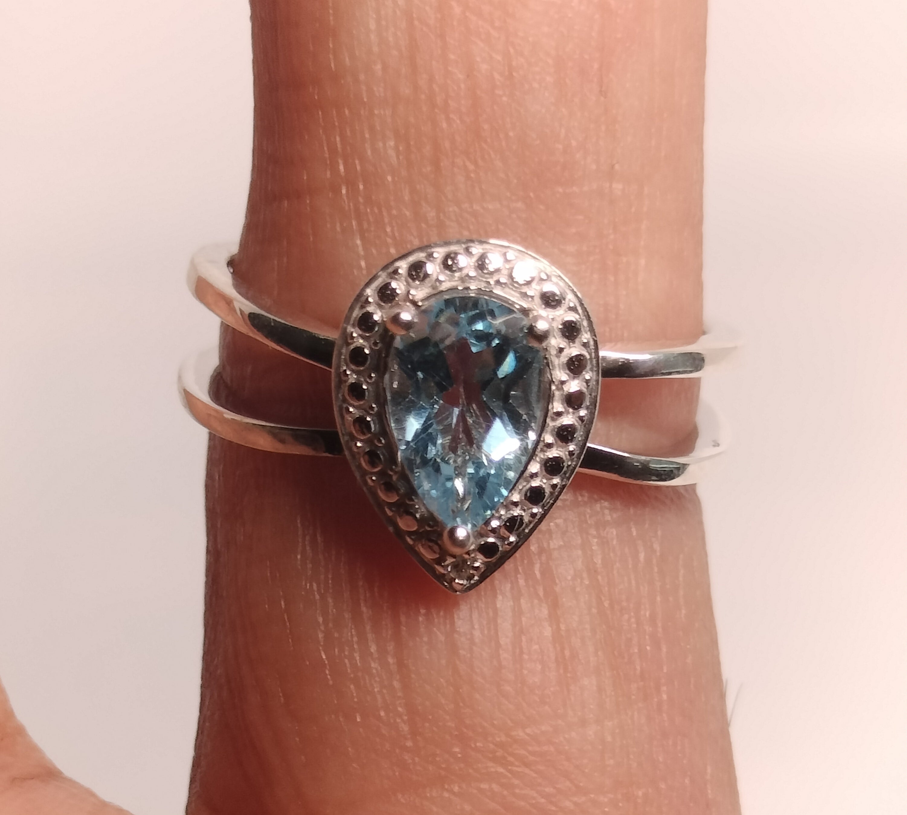 Sterling Silver Blue Topaz and Diamond Ring